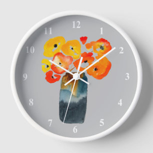 Reloj Naranja acuarela y adornos rojos