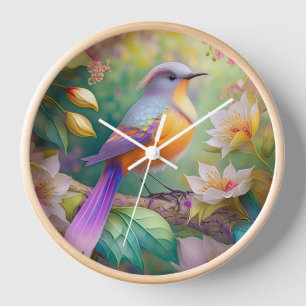 Reloj Naranja con cabeza de lavanda Pájaro de fantasía c