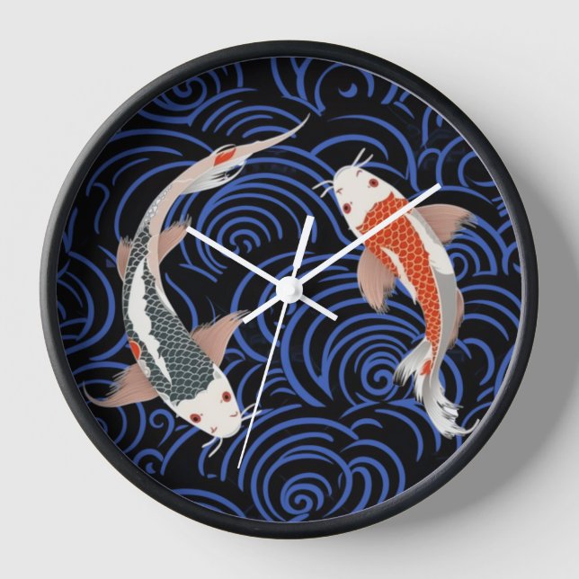 Reloj Naranja de inspiración japonesa y koi blanca (Anverso)