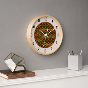 Reloj Naranja de patrón de rueda de bicicleta negro