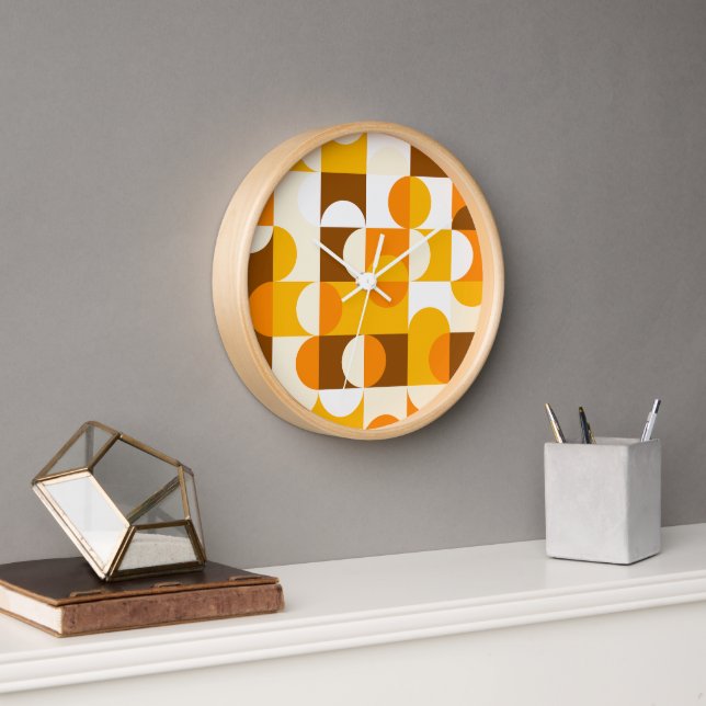 Reloj Naranja Patrón de arte retro amarillo oscuro marró (Oficina)