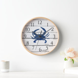 Reloj Nautical Blue Crab Shiplap Rústica Decoración