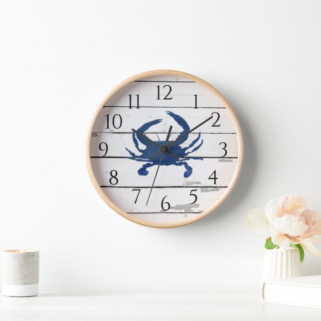 Reloj Nautical Blue Crab Shiplap Rústica Decoración (Hogar)