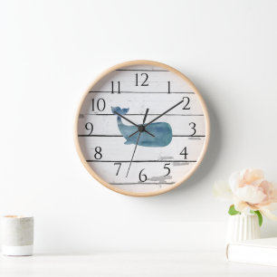 Reloj Nautical Blue Whale Shiplap Rústica Decoración