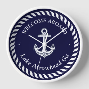 Reloj Nautical Bote Nombre Anchor Rope Naval Azul Blanco