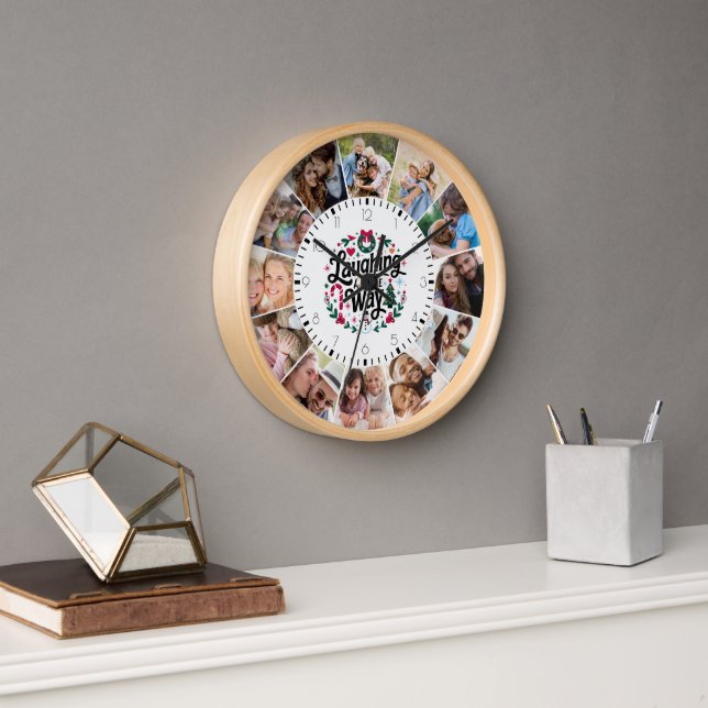 Reloj Navidad Temporada Snowman Multi Collage de fotos (Oficina)