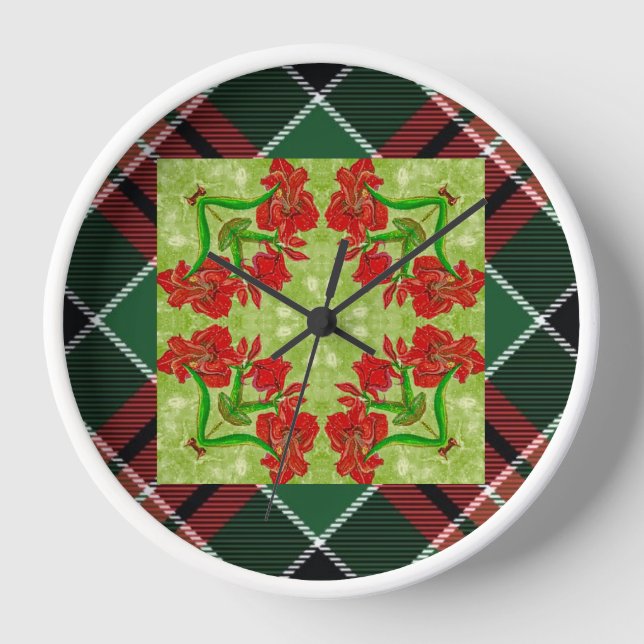 Reloj Navidades Amaryllis Plaid Coaster (Anverso)