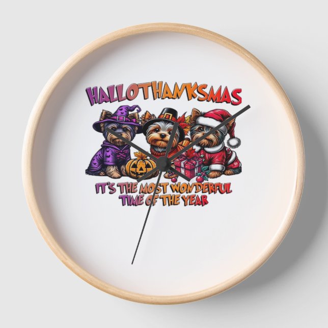 Reloj Navidades de Acción de Gracias de Yorkshire Terrie (Anverso)
