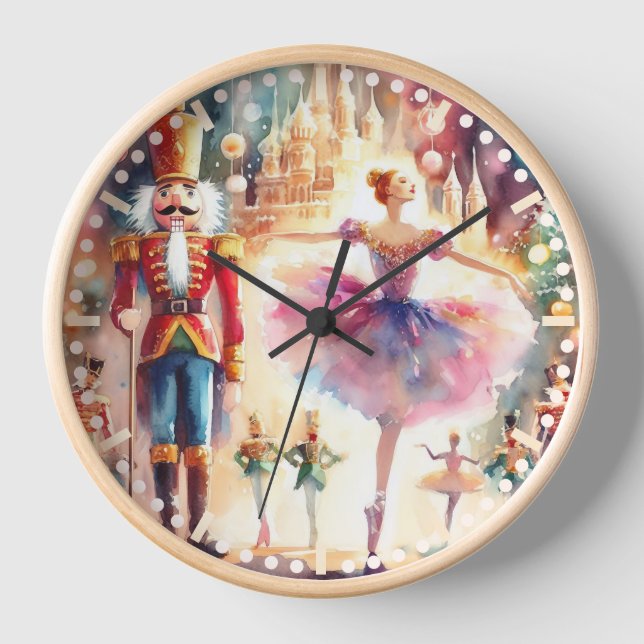 Reloj Navidades de acuarela de ballet de nueces Ballerin (Anverso)