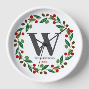 Reloj Navidades de invierno rústicos Monograma Campaña i