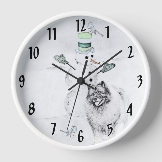 Reloj Navidades de Keeshond Snowman pinta arte de perro (Anverso)