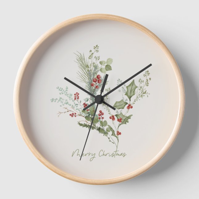 Reloj Navidades Elegante Festividad Botánica (Anverso)