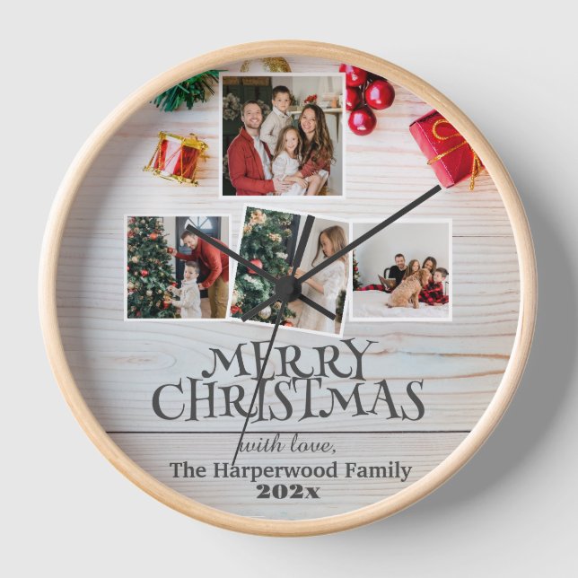 Reloj navidades familiares simples y elegantes de madera (Anverso)