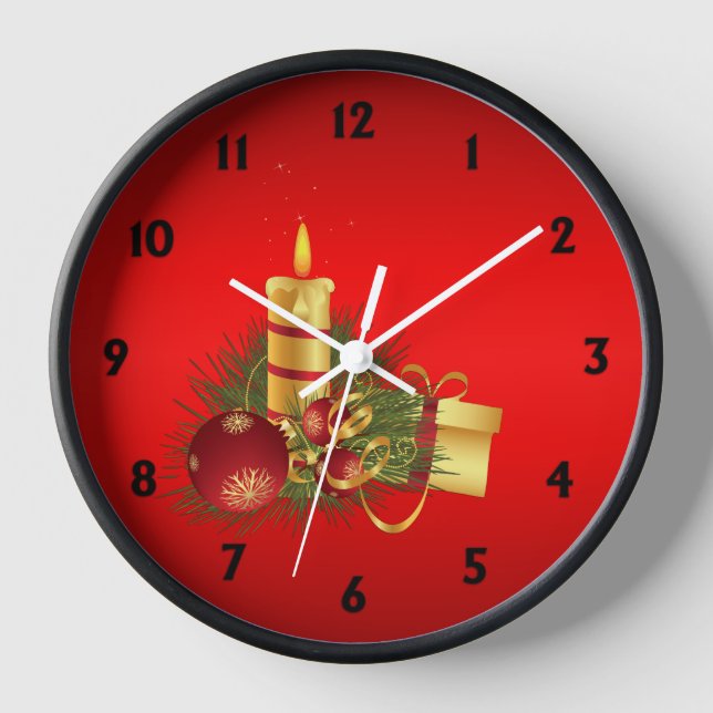 Reloj Navidades rojos con números negros (Anverso)