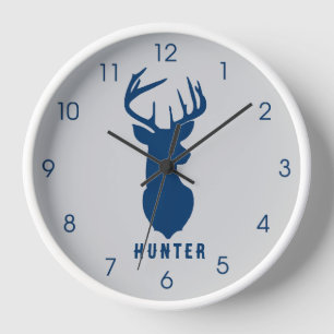 Reloj Navy Blue Deer Buck Gray Boys Hunter Wall