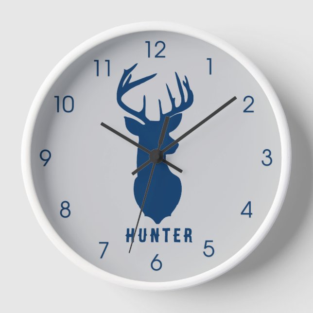 Reloj Navy Blue Deer Buck Gray Boys Hunter Wall (Anverso)