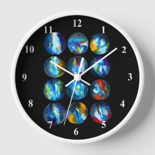 Reloj nebulosa galaxia planeta azul acuarela