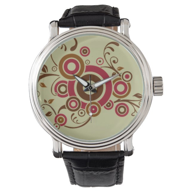 Reloj negro de cuero vintage de Ivy Scroll (Anverso)