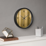 Reloj Negro de oro metálico cepillado moderno<br><div class="desc">Tipografía moderna de oro metálico cepillado Numerosos números Hogar Cocina Salón Salón Baño Reloj</div>