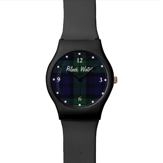 Reloj negro del personalizado de la tela escocesa (De cerca)