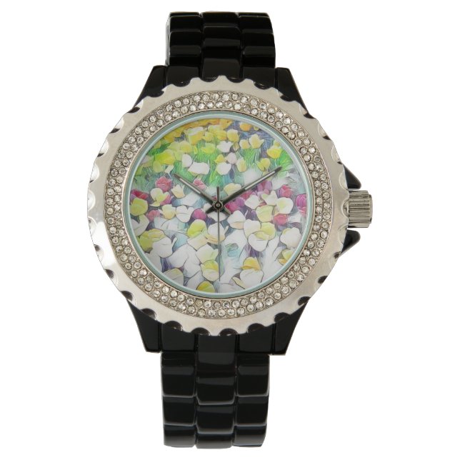 Reloj negro floral (flotante) (Anverso)