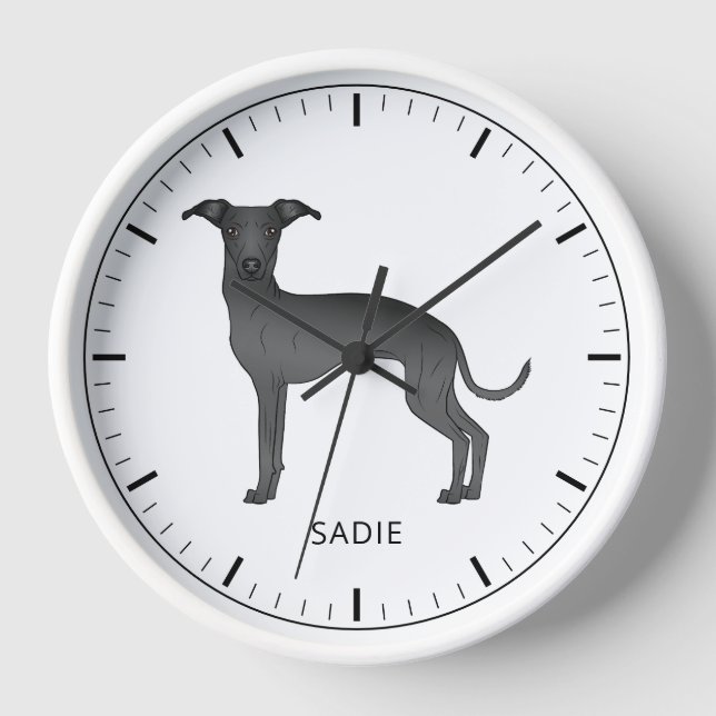 Reloj Negro Italiano Greyhound Cute Perro con texto Pers (Anverso)