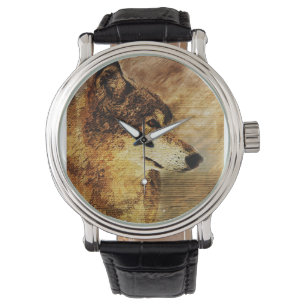 Reloj negro masculino con Ilustracion de lobo de m