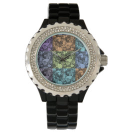 Reloj negro multicolor con flores