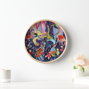 Reloj Niños del circo y artista intérprete en el bosque