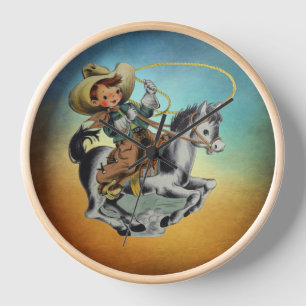 Reloj Niños vaqueros occidentales vintage en caballo con