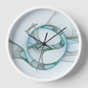 Reloj Nombre abstracto fractal moderno azul turquesa gri