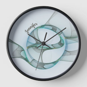 Reloj Nombre abstracto fractal moderno azul turquesa gri