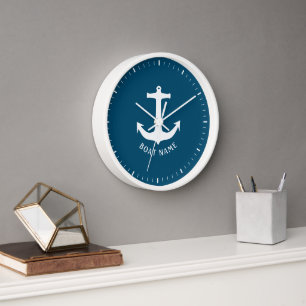Reloj Nombre de barco azul océano náutico minimalista