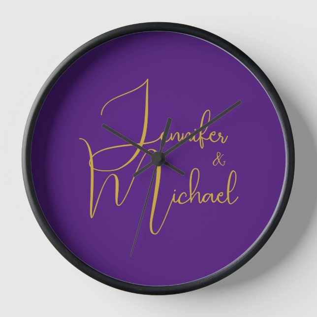Reloj Nombre de caligrafía Minimalista moderna boda (Anverso)