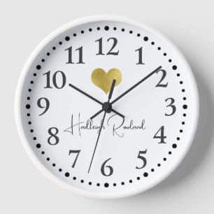 Reloj Nombre de guión lindo corazón de oro monograma