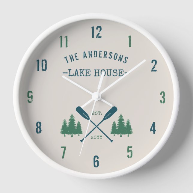 Reloj Nombre de la familia Lake House Rustic Oars Pine T (Anverso)