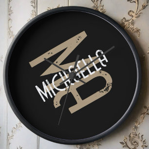 Reloj Nombre de monograma blanco negro personalizado bei