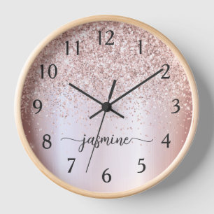 Reloj Nombre de monograma de brillo dorado rosa con esti