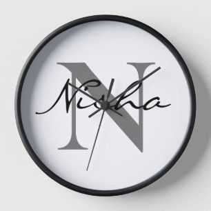 Reloj Nombre de monograma personalizado en negro y gris