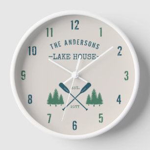 Reloj Nombre Familiar Lake House Rustic Oars Pine Trees