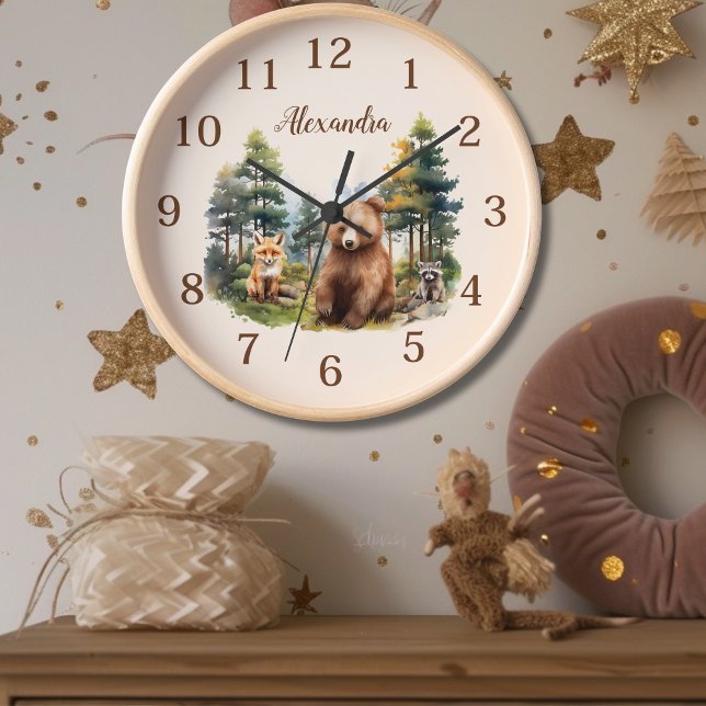 Reloj Nombre personalizado Animales de Woodland (Subido por el creador)