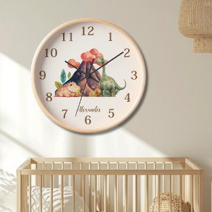 Reloj Nombre personalizado Cute acuarela dinosaurio