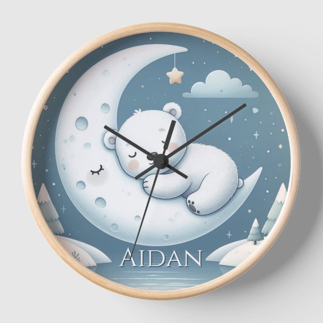 Reloj Nombre Personalizado de Bebé Sleeping Bear (Anverso)