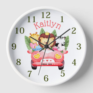 Reloj Nombre personalizado Jungle Safari Animales Pink W