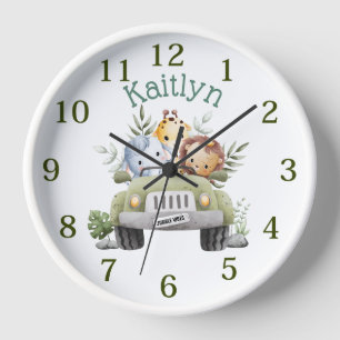 Reloj Nombre personalizado Jungle Safari Animals Green T