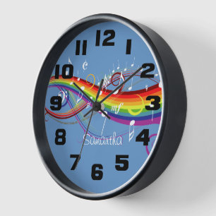 Reloj Notas de la música en arcoiris blanca personalizad