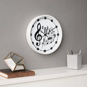 Reloj Notas musicales negras en forma oval