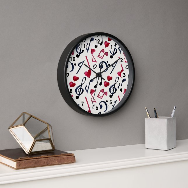 Reloj Notas y Símbolos Musicales en Blanco y Negro (Oficina)