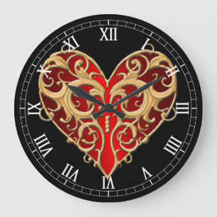 Reloj numérico romano del corazón filigrí rojo