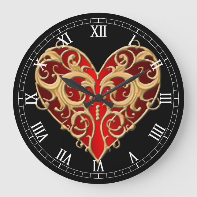 Reloj numérico romano del corazón filigrí rojo (Anverso)